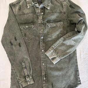 Zara Men's Green Denim Shirt Jacket